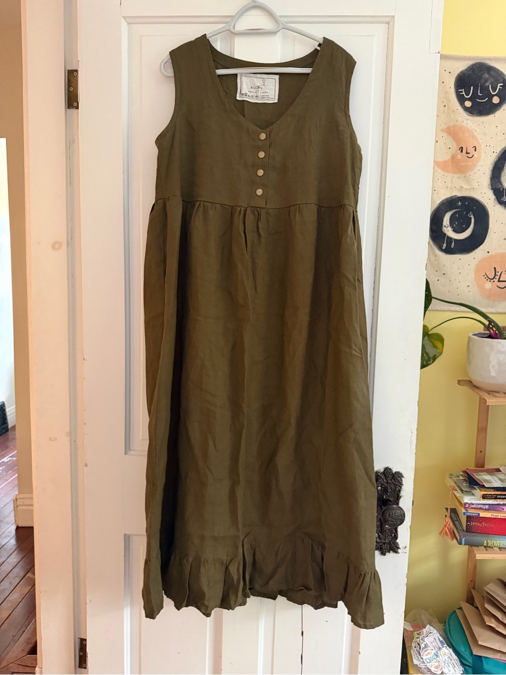 Sleeveless Loden Green Midi Dress with Snap Front